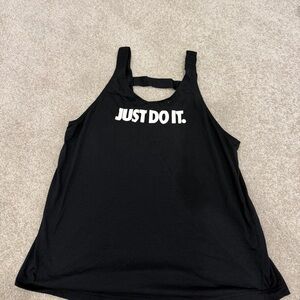 Nike Women's Black Tank Top with White Slogan